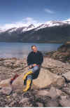 Jan and mountains at Tracy Arm Cove (51K)